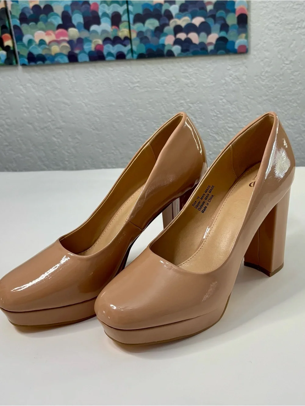 New York & Company Nude Patent Platform Block Heels